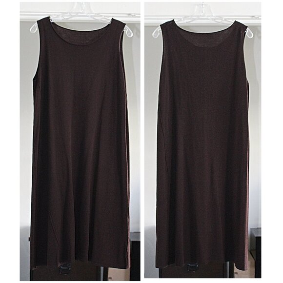 Eileen Fisher -The Icons -Round Nk A-Line Dress in Washable Wool Crepe - Clove M - Picture 1 of 9